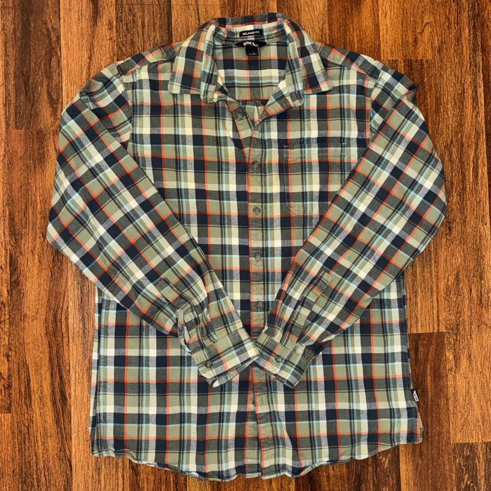 Eddie Bauer Mens Relaxed Fit Plaid Flannel Shirt Green Orange TL Tall Large